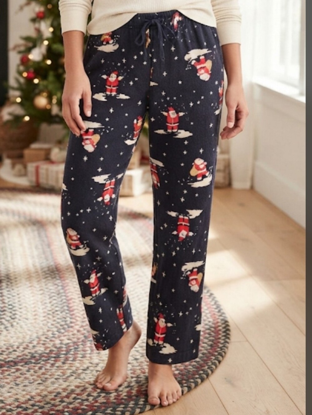 Old Navy Santa Claus Skiing Flannel Pajama Pants Navy Red White Size Small
